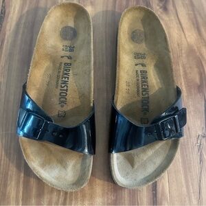 Birkenstock Black Patent Madrid Slide Sandals